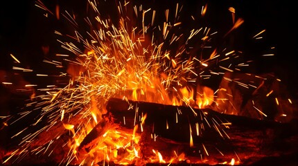 Fiery Embers - A Dramatic Blaze with Glowing Sparks 