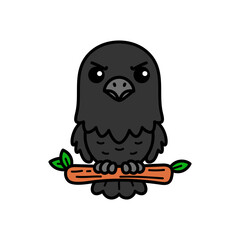 Obraz premium Cartoon Illustration of a Crow Perching on a Tree Branch