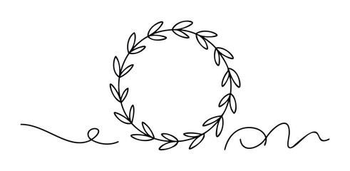 Delicate botanical wreath with flowing decorative lines creating an elegant organic border for invitations, branding, or seasonal celebrations, adaptable for feminine themes.