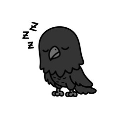 Cartoon Illustration of Sleeping Cute Crow