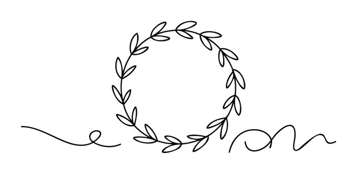 Delicate botanical wreath with flowing decorative lines creating an elegant organic border for invitations, branding, or seasonal celebrations, adaptable for feminine themes.