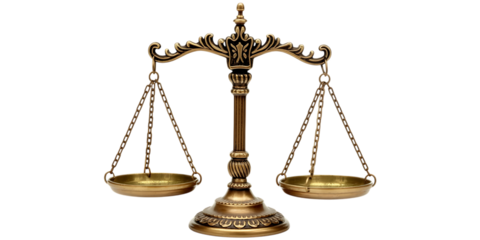 Antique brass balance scales isolated on white background