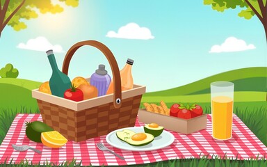 National Picnic Month Celebration with Picnic Basket. High quality
