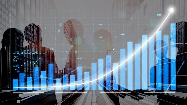 A compelling abstract image showcasing financial growth through graphs and data, featuring silhouettes of business professionals in a modern corporate setting. Copula - Powered by Adobe