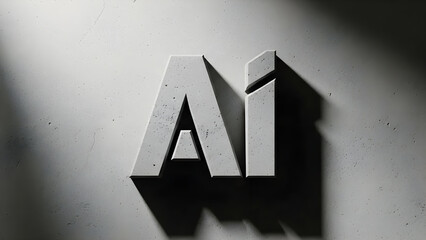 AI Text 3D Render on Rough Plaster Wall with Shadow, Symbolizing Artificial Intelligence and Machine Learning Advancements