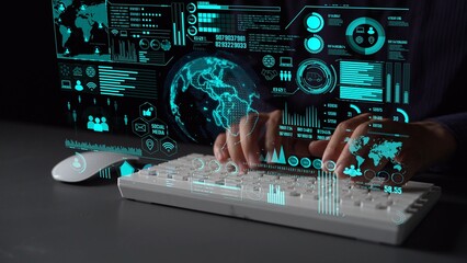 Data center monitoring dashboard visualize network performance, connection status, usage rate, and...