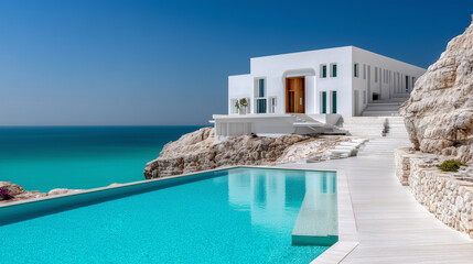 Serene Minimalist Wellness Retreat on Cliff Above Turquoise Sea

