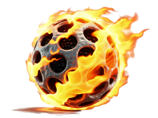 Abstract sphere engulfed in flames isolated on white background