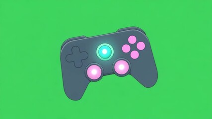 Cartoon video game controller with glowing buttons on green background - Powered by Adobe