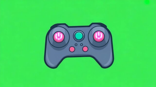Simple cartoon video game controller with pink and green buttons