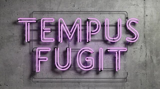 Neon sign of "tempus fugit".