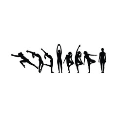 Collection of diverse dancers performing graceful ballet poses silhouette
