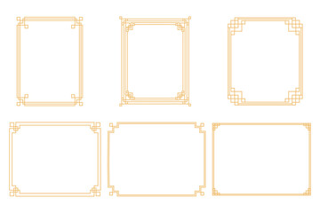 Gold asian Korean traditional frames, line borders with knot corners ornament. Decoration border, divider for banner, certificate. © Alyona
