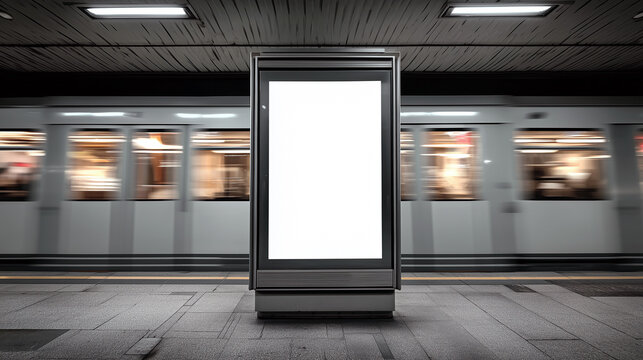 Creative mockup for a blank billboard design in a busy subway station
