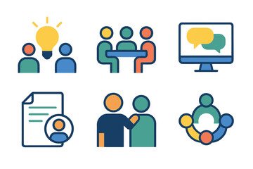 Collaborative teamwork concepts illustrated with icons in vibrant colors