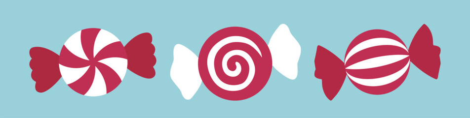 Holiday red and white candy swirl clipart set.
Winter Christmas party candy Flat vector illustration.
