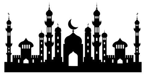 Mosque Silhouette Vector. Islamic Architecture and Cultural Landmark Design