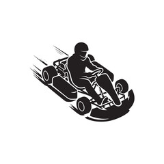 Silhouette of a fast-moving go-kart with a dynamic racer pose