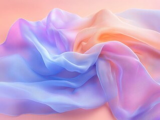 Textile art showcases flowing silk fabric in pastel hues with smooth textures and gentle drapes in soft lighting