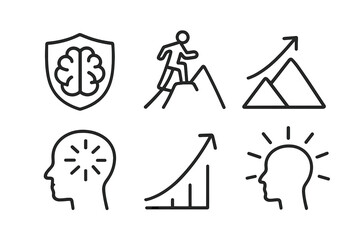 Icon set depicting brain, growth, success, and achievement concepts