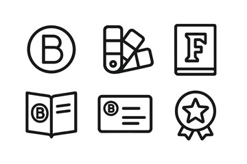 Minimalist design icons: logo, color palette, typography, brand identity, badge