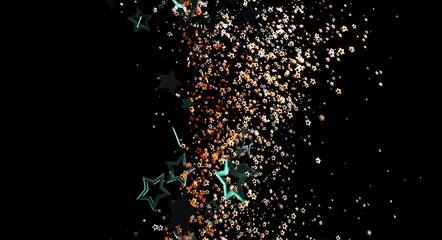 Elegant abstract background featuring a cascade of stars in shades of teal and gold against a dark backdrop ideal for variou