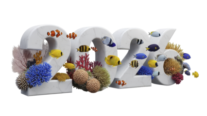 Happy New Year 2023 with Underwater Coral Reef and Tropical Fish