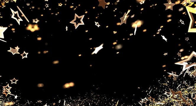 Dynamic gold stars fall on a dark background ideal for celebrations, events, or festive designs. Perfect for holiday themes,