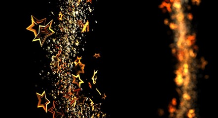 Dynamic gold star particles on black backdrop. Suitable for festive designs, luxury, celebration, special occasions, and ele