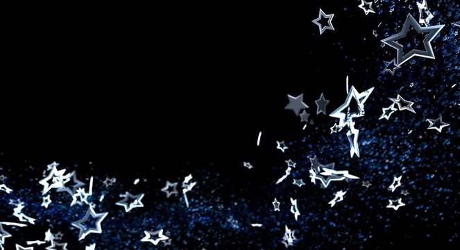 Abstract image of floating stars on black background, perfect for holiday, celebration, party, or cosmic themes.