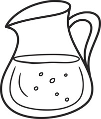 Black and white line drawing of a pitcher with liquid and bubbles 1