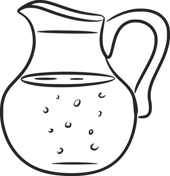 Black and white line drawing of a pitcher with liquid and bubbles