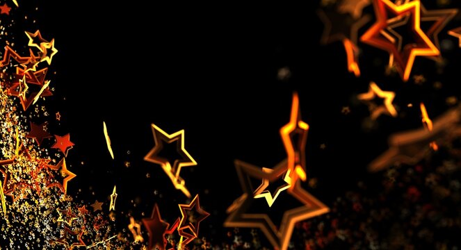 Dynamic abstract background with glowing golden stars against a dark backdrop. Ideal for celebrations, events, or general fe