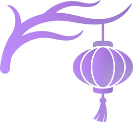 Lilac purple lantern hanging on branch corner decoration