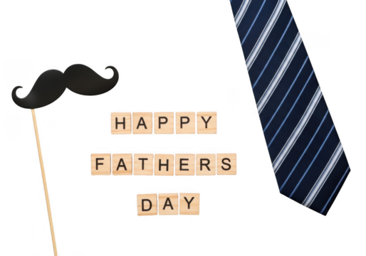 Happy fathers day message with a mustache prop and a striped tie - Powered by Adobe