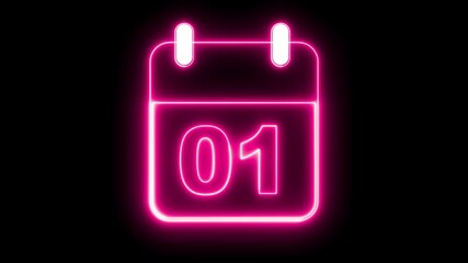 Neon sign calendar date icon animation, clip art routine day deadline presentation schedule planner sign symbol on black background. Event calendar 01 animation. Calendar schedule, appointment concept