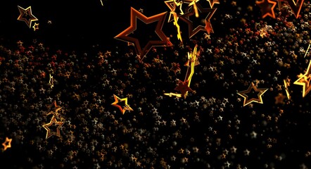 Dynamic, vibrant image of gold star particles against a dark backdrop. Ideal for themes like celebration, awards, or fantasy