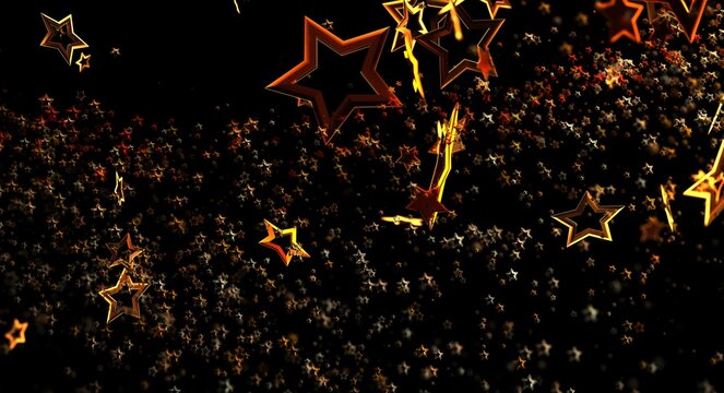Dynamic, vibrant image of gold star particles against a dark backdrop. Ideal for themes like celebration, awards, or fantasy - Powered by Adobe