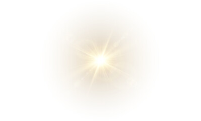 Glowing yellow sunburst with radiant rays and shiny spark spotlight PNG overlay