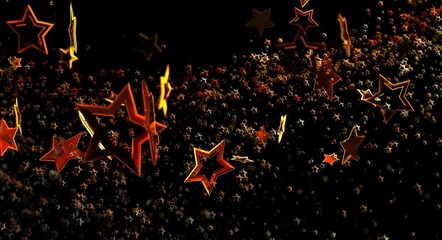 Dynamic background of glowing stars on a black canvas, suitable for festive designs. Ideal for celebrations, events, or gene