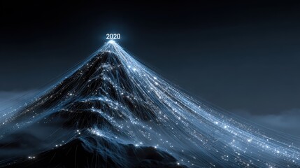 A mountain with a line of lights on it