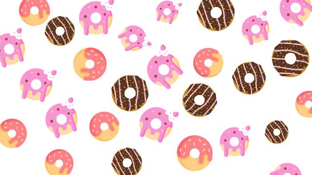 Playful seamless donut pattern with pink, chocolate, and glazed toppings in cute cartoon style. Transparent background, perfect for packaging, textiles, wallpaper, branding, and digital design project