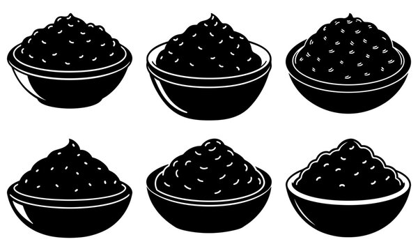 Savory black caviar illustration in bowls, a culinary delicacy for gourmet dining, elegant appetizers and luxurious restaurant menus, classic food icon