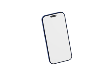 3D rendered smartphone with blue frame and blank white screen isolated on white background. Perfect for UI UX m