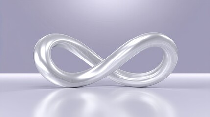 Fototapeta premium Abstract silver infinity symbol sculpture on a soft gradient background representing endless possibilities and continuity in a modern artistic style.