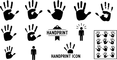 Handprint, Handprint silhouette, Male hand print silhouette, Male hand print, Handprint clipart, People hand print silhouette, Handprint icon, Handprint vector set