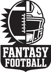 Fantasy football logo illustration of helmet and ball design element for sports competition and league