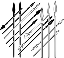 Spear silhouettes, Spear, Ancient spear, Ancient spear silhouette, Spear vector illustration set