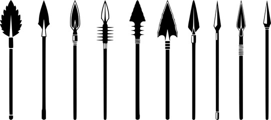 Spear silhouettes, Spear, Ancient spear, Ancient spear silhouette, Spear vector illustration set