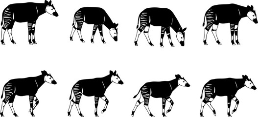Okapi animal silhouettes, Okapi, Okapi silhouettes, Okapi animal, Okapi clipart, Okapi animal vector set